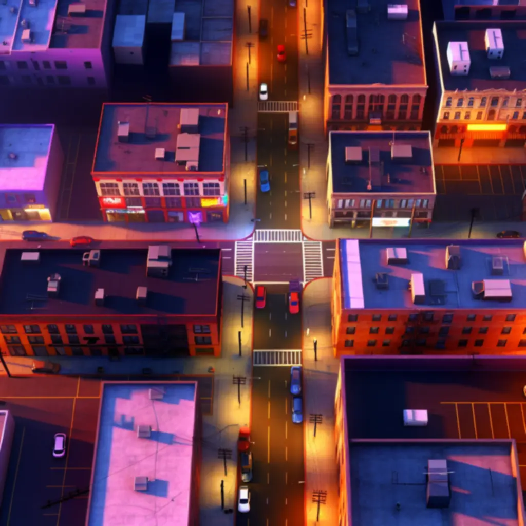 Mapa: Sunset — miejskie uliczki i kluczowy mid